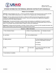 Form AID309-2 Offeror Information for Personal Services Contracts With Individuals