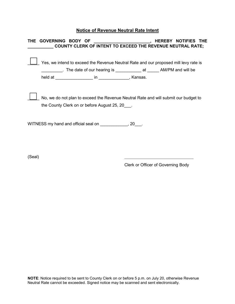 Notice of Revenue Neutral Rate Intent - Kansas, Page 1
