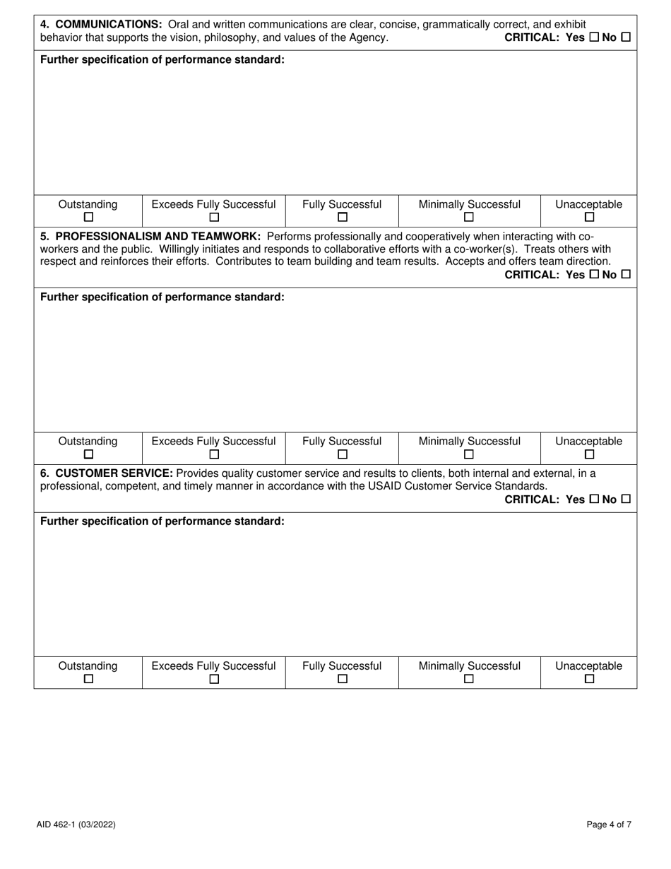 Form AID462-1 Annual Evaluation Form - Civil Service, Page 4