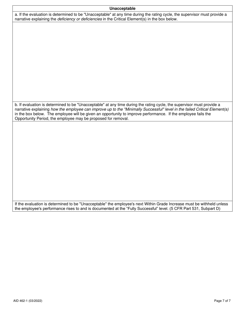 Form AID462-1 Annual Evaluation Form - Civil Service, Page 7