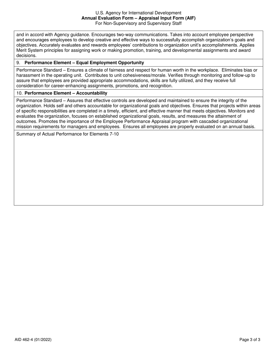 Form AID462-4 Annual Evaluation Form - Civil Service Appraisal Input Form (Aif) for Non-supervisory and Supervisory Staff, Page 3