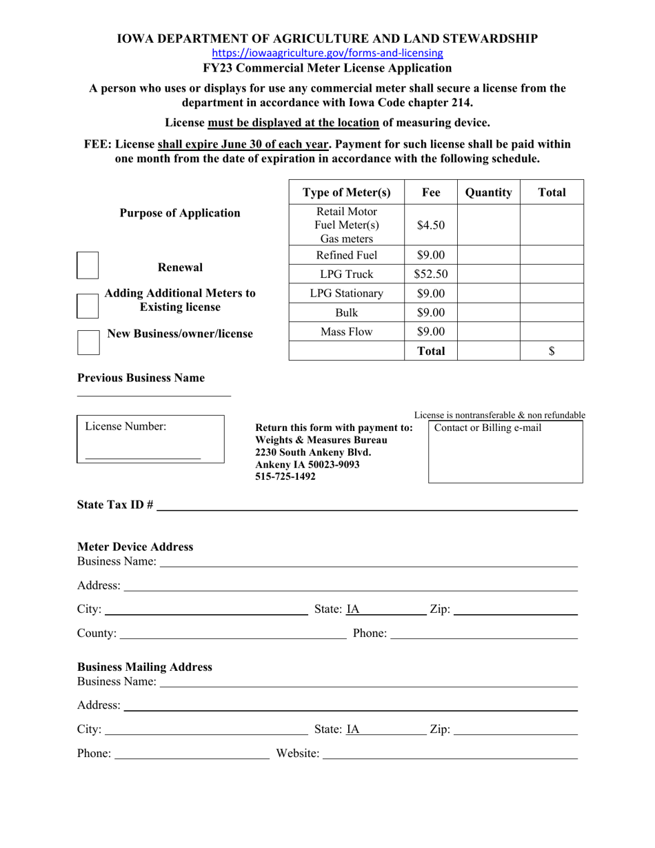 Commercial Meter License Application - Iowa, Page 1