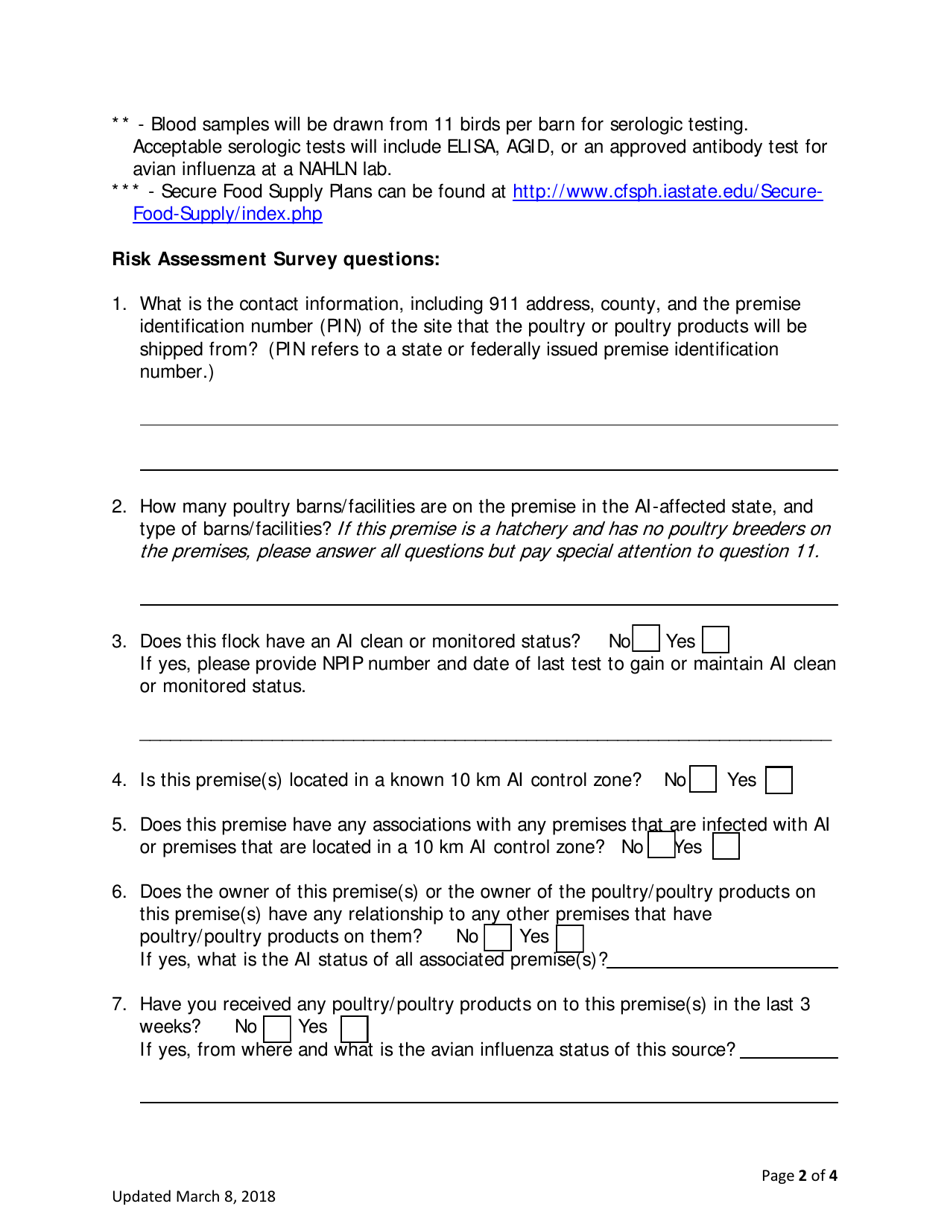 Permit Issuance for Poultry, Domestic Fowl, and Hatching Eggs From an Avian Influenza Affected State - Iowa, Page 2