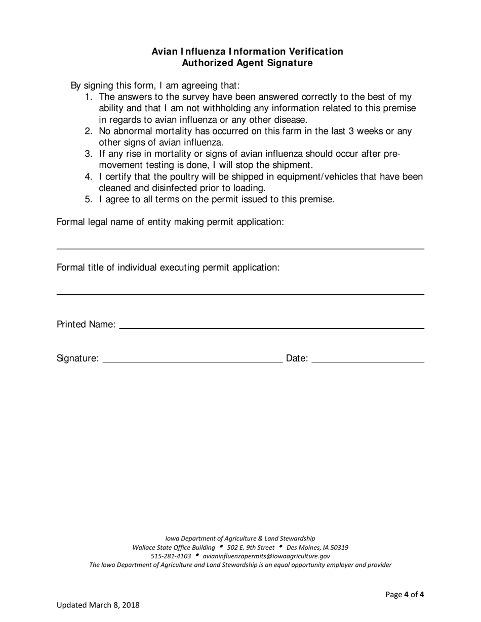 Permit Issuance for Poultry, Domestic Fowl, and Hatching Eggs From an Avian Influenza Affected State - Iowa, Page 4