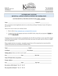 Veterinary License Renewal Application &amp; Notice of Expiration - Kansas