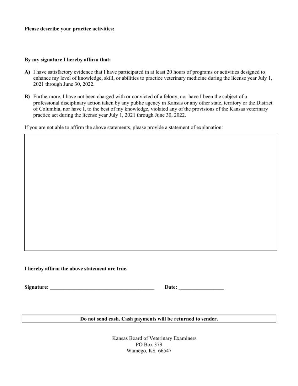 Veterinary License Renewal Application  Notice of Expiration - Kansas, Page 2