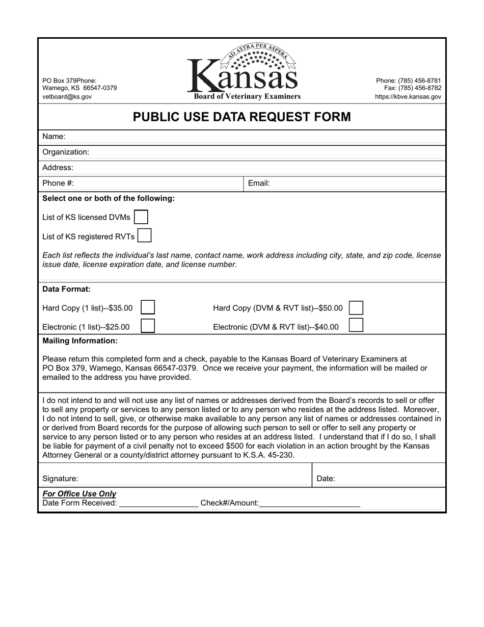 Public Use Data Request Form - Kansas, Page 1