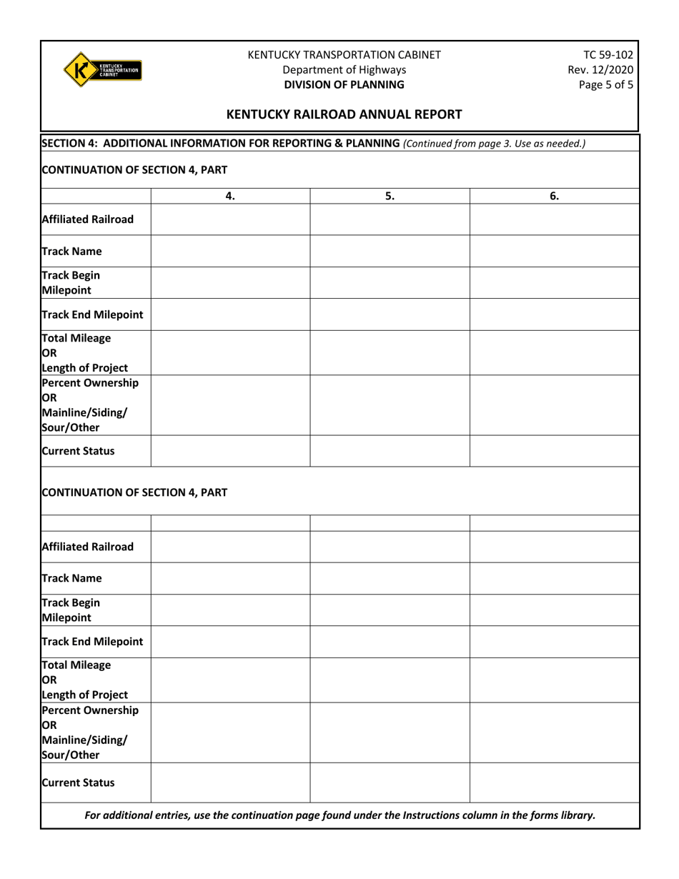 Form TC59-102 Kentucky Railroad Annual Report - Kentucky, Page 5