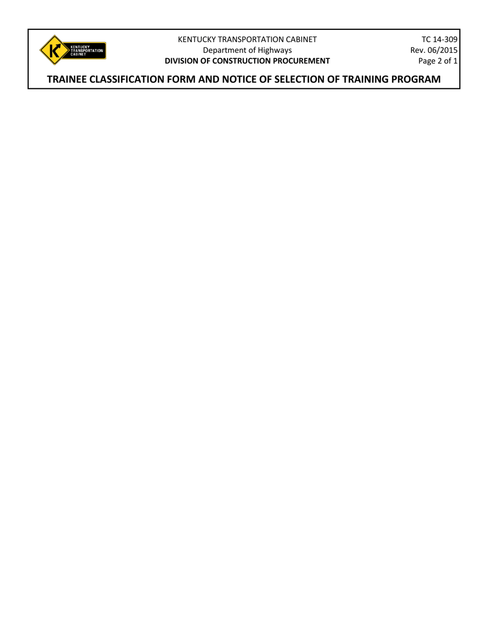 Form TC14-309 Trainee Classification Form and Notice of Selection of Training Program - Kentucky, Page 2