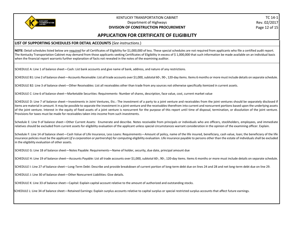 Form TC14-1 Application for Certificate of Eligibility - Kentucky, Page 12