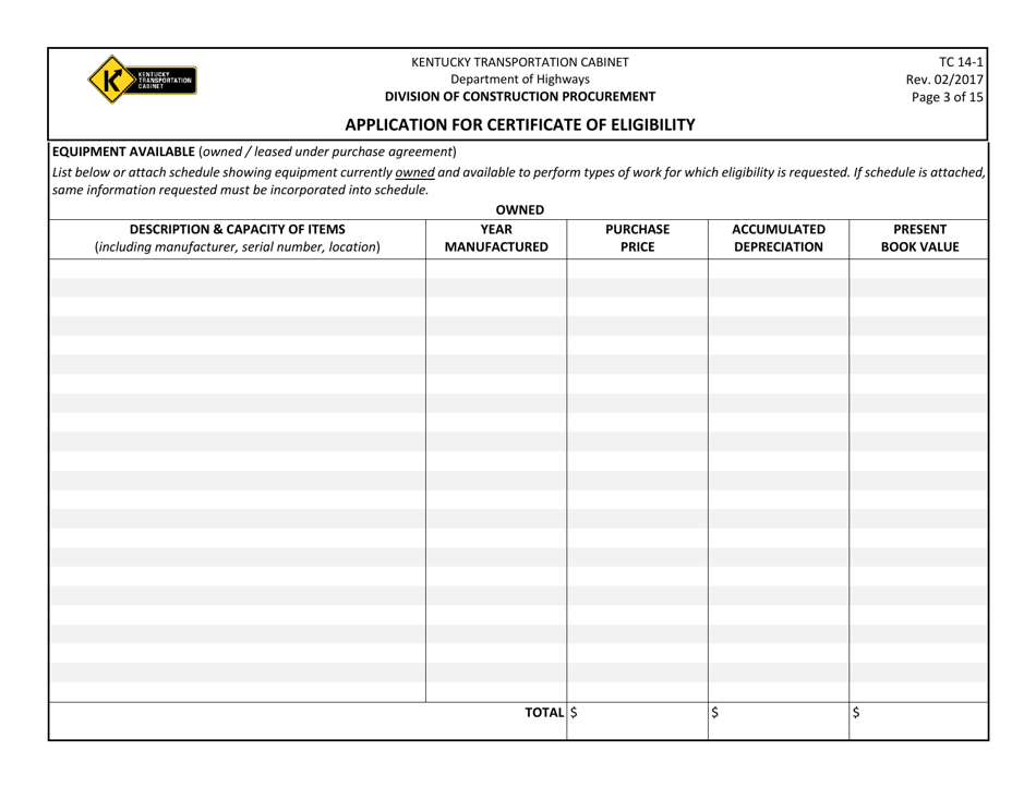 Form TC14-1 Application for Certificate of Eligibility - Kentucky, Page 3
