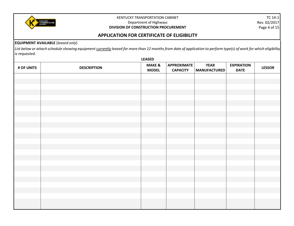 Form TC14-1 Application for Certificate of Eligibility - Kentucky, Page 4