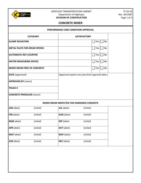 Form TC63-55 Concrete Mixer - Kentucky