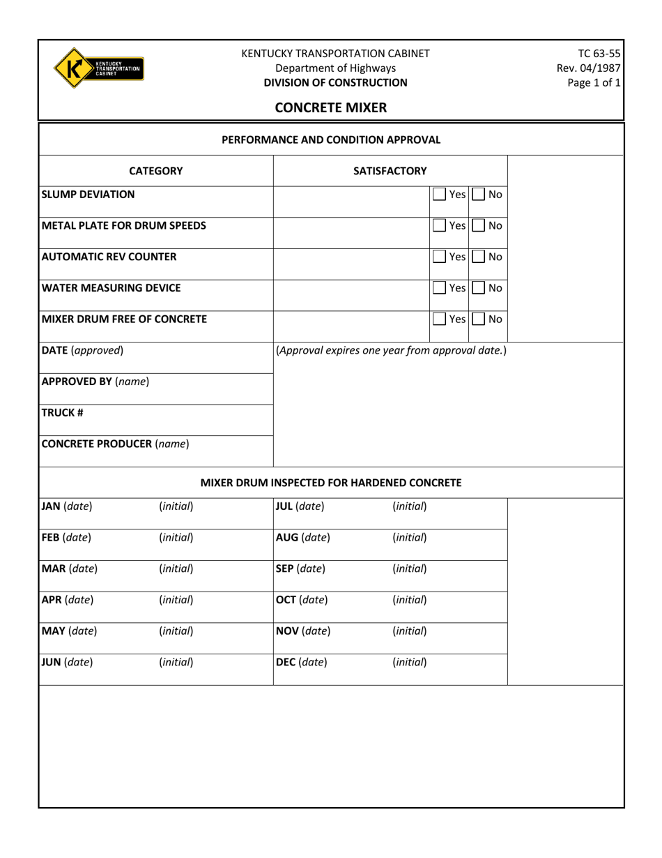 Form TC63-55 Concrete Mixer - Kentucky, Page 1