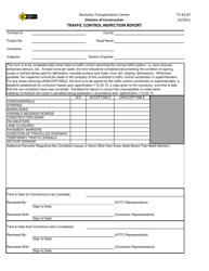 Document preview: Form TC63-67 Traffic Control Inspection Report - Kentucky
