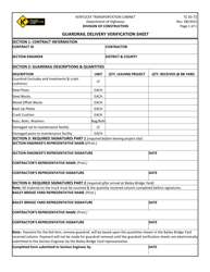 Document preview: Form TC63-72 Guardrail Delivery Verification Sheet - Kentucky