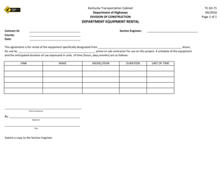 Document preview: Form TC63-71 Department Equipment Rental - Kentucky