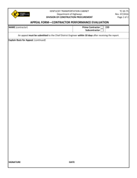 Form TC63-75 Appeal Form - Contractor Performance Evaluation - Kentucky, Page 2