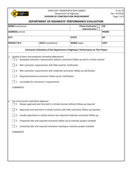 Document preview: Form TC63-76 Department of Highways' Performance Evaluation - Kentucky