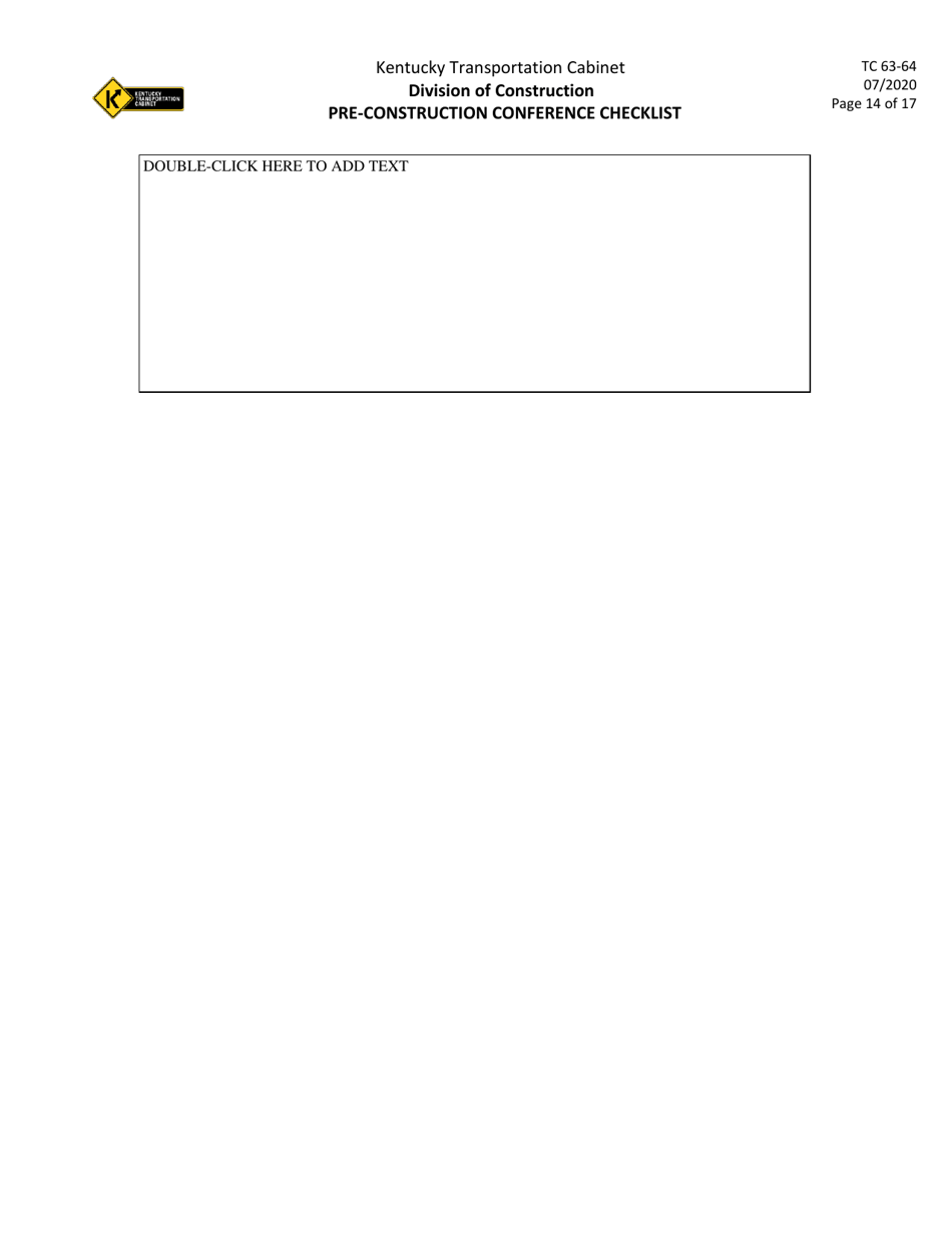 Form TC63-64 Pre-construction Conference Checklist - Kentucky, Page 14