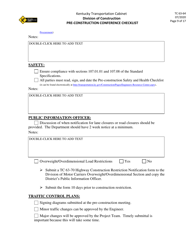 Form TC63-64 Pre-construction Conference Checklist - Kentucky, Page 9