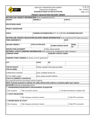 Form TC69-13 &quot;Project Relocation Delivery Order&quot; - Kentucky