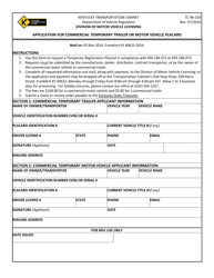 Document preview: Form TC96-150 Application for Commercial Temporary Trailer or Motor Vehicle Placard - Kentucky