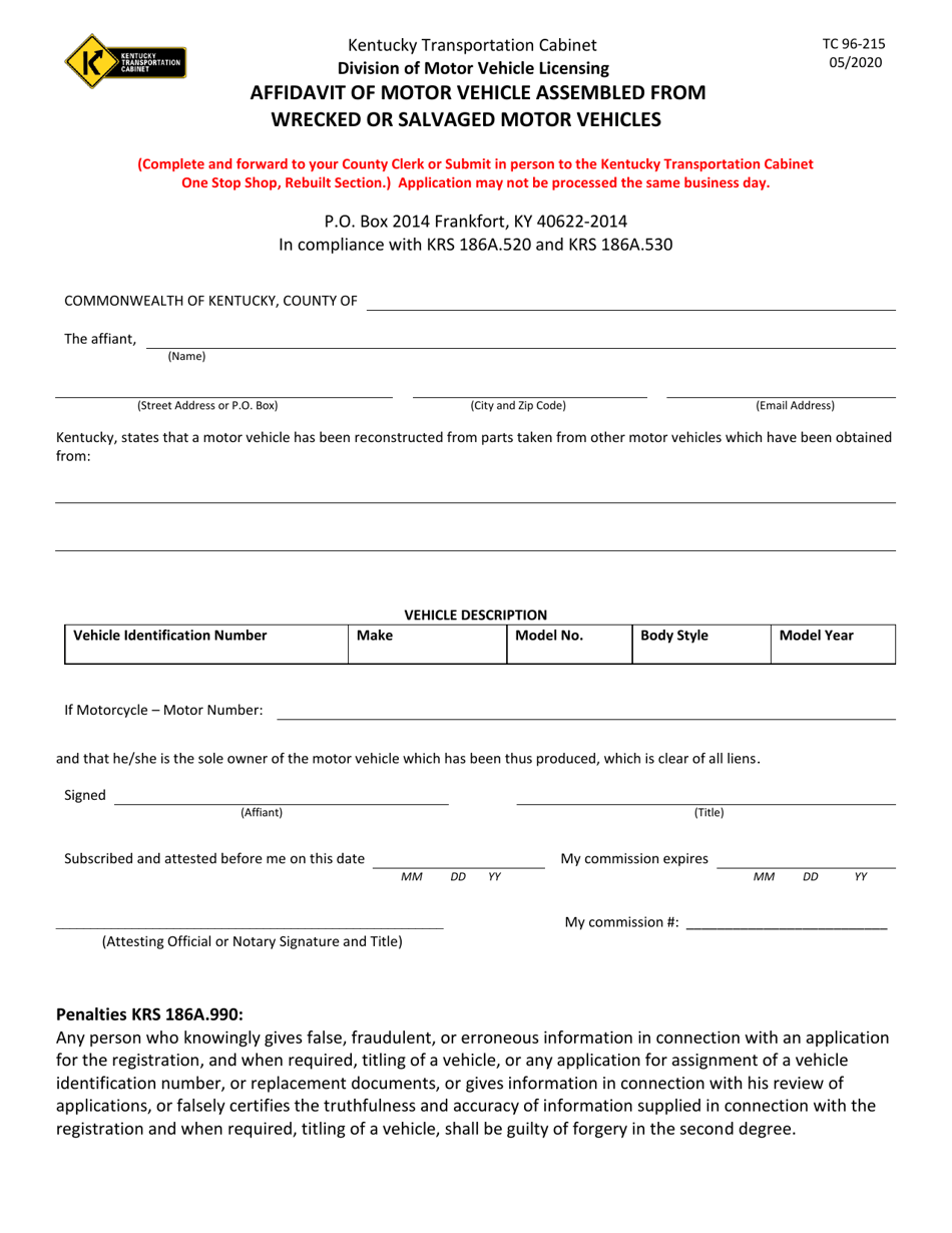 Form TC96-215 - Fill Out, Sign Online and Download Printable PDF ...