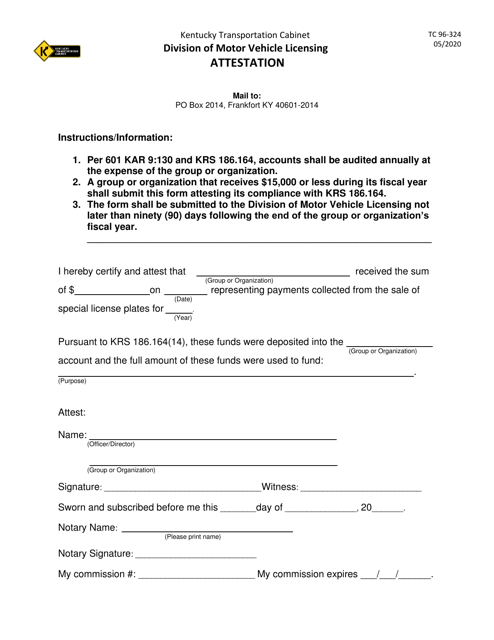 Form TC96-324 Attestation - Kentucky