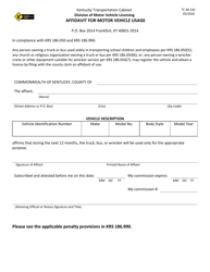 Document preview: Form 96-341 Affidavit Formotor Vehicle Usage - Kentucky