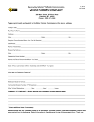 Form TC98-5 &quot;Vehicle Purchase Complaint&quot; - Kentucky