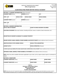 Document preview: Form TC11-208 Claim Resulting From Motor Vehicle Accident - Kentucky