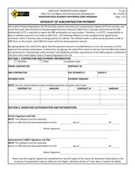 Form TC18-7 &quot;Affidavit of Subcontractor Payment&quot; - Kentucky