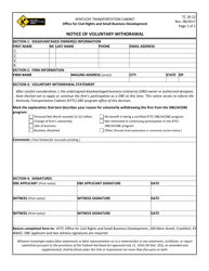 Form TC18-12 &quot;Notice of Voluntary Withdrawal' &quot; - Kentucky