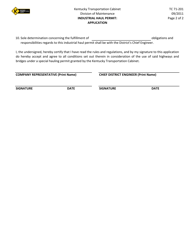Form TC71-201 Industrial Haul Permit: Application - Kentucky, Page 2