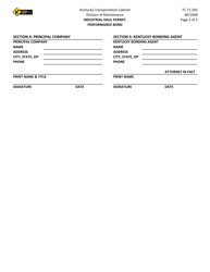Form TC71-202 Industrial Haul Permit: Performance Bond - Kentucky, Page 2