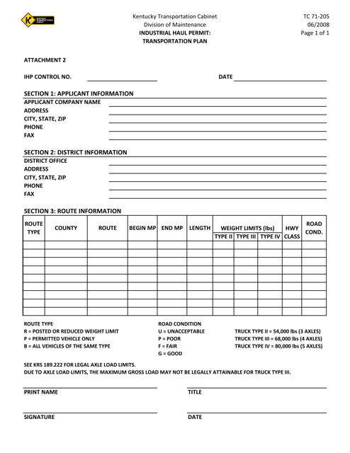 Form TC71-205  Printable Pdf