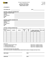 Document preview: Form TC71-206 Industrial Haul Permit: Bridge Weight Limits - Kentucky