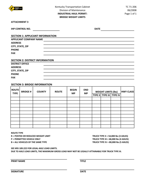 Form TC71-206  Printable Pdf