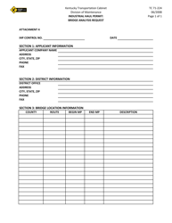 Document preview: Form TC71-224 Industrial Haul Permit: Bridge Analysis Request - Kentucky