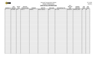 Document preview: Form TC71-229 Sign Details Information - Kentucky