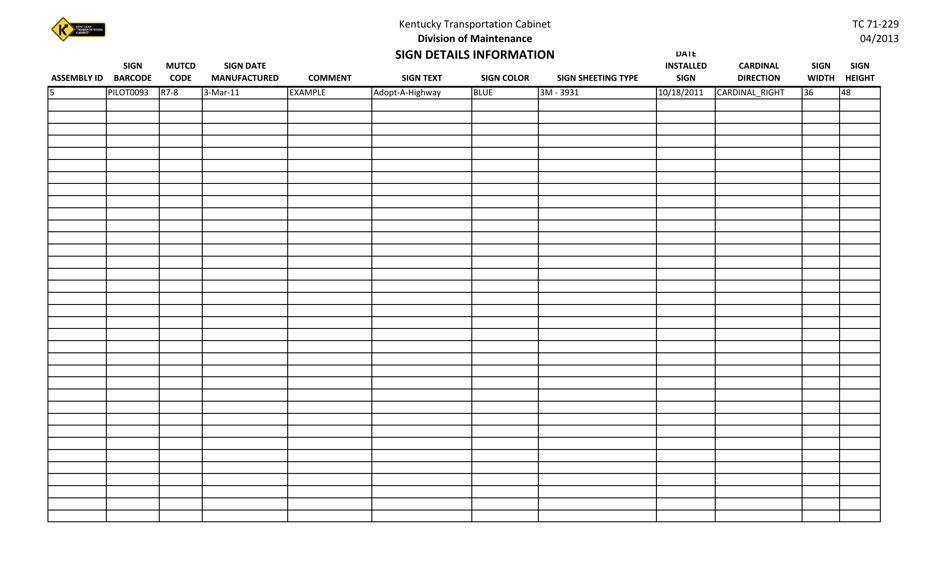 Form TC71-229 Sign Details Information - Kentucky, Page 1