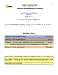 Document preview: Form TC95-613 Temporary Event-Related Authority Application - Kentucky