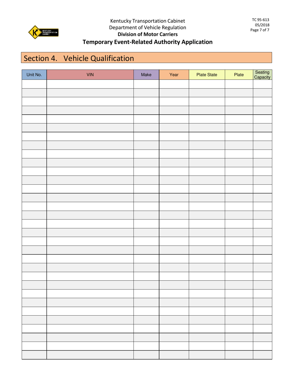 Form TC95-613 Temporary Event-Related Authority Application - Kentucky, Page 8