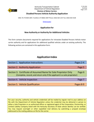 Form TC95-594 Disabled Persons Vehicle Authority Application - Kentucky