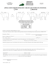 Form KYSV-102 &quot;Application for Registration - Brand and Marks of Livestock&quot; - Kentucky
