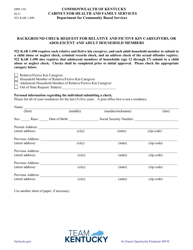 Form DPP-159 &quot;Background Check Request for Relative and Fictive Kin Caregivers, or Adolescent and Adult Household Members&quot; - Kentucky
