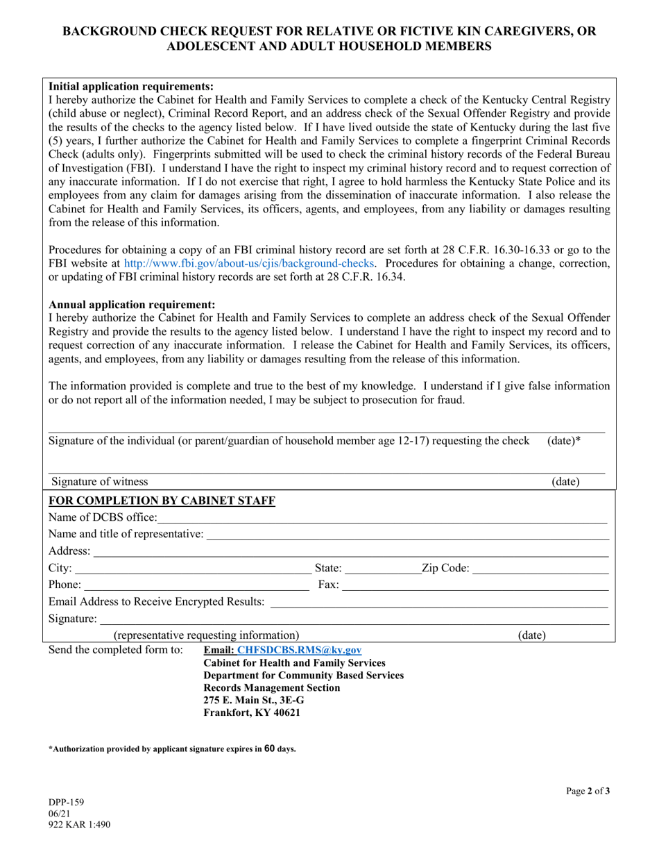 Form DPP159 Download Printable PDF or Fill Online Background Check
