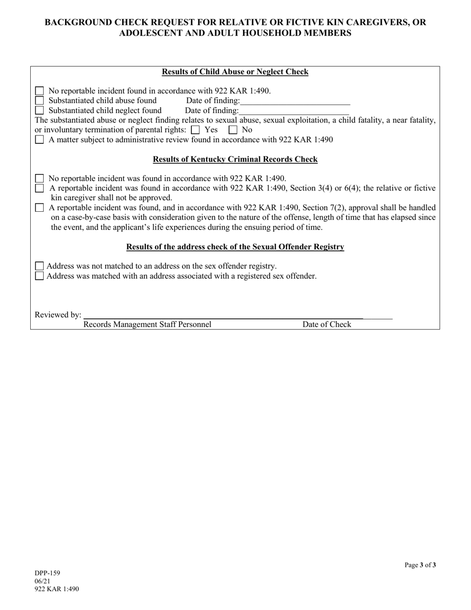 Form DPP159 Download Printable PDF or Fill Online Background Check