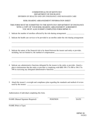 Form HIPMC-R1 &quot;Risk-Sharing Arrangement Information Sheet&quot; - Kentucky